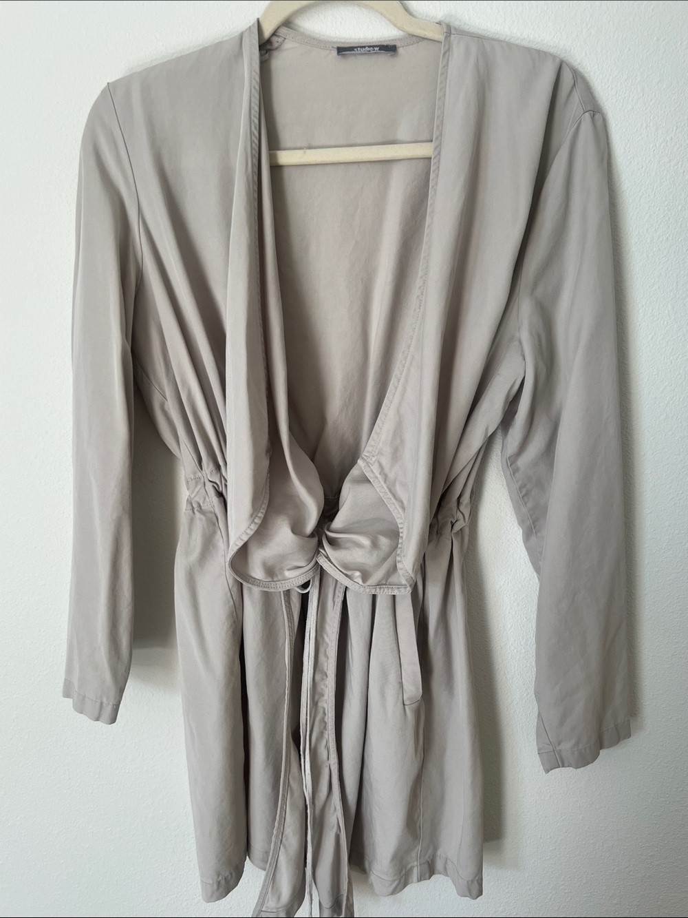 Studio Works Light Taupe Draped Open-Front Robe Cardigan
